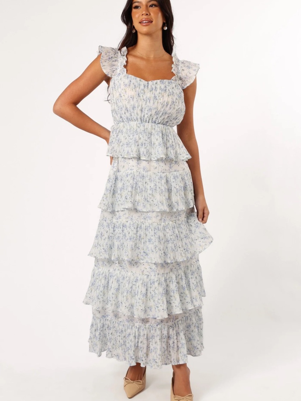 Petal & Pup Light Blue Floral Tiered Ruffle Maxi Dress